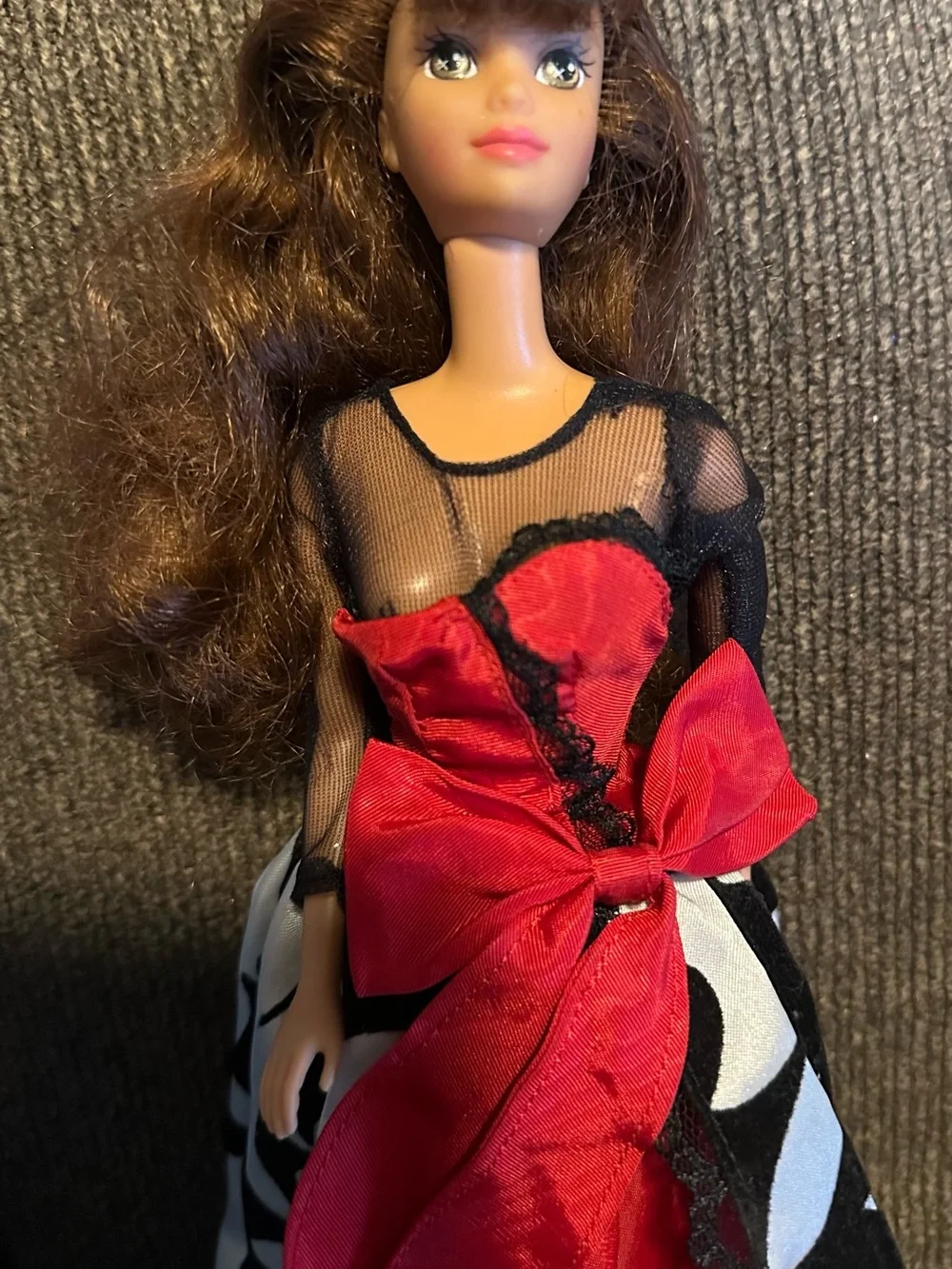 Vintage 1994 Night Dazzle Barbie Doll Gown - Red Black & White Evening Elegance
